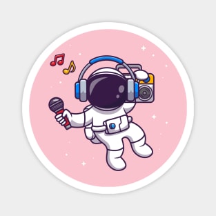 Cute Astronaut Listening Music With Boombox Cartoon Magnet